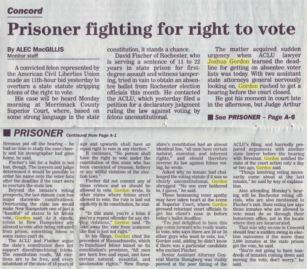 Prisoner fighting for right to vote